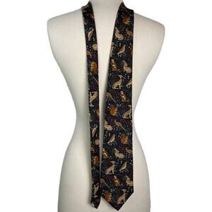 Paul Fredrick Neck Tie Enchanted Forest Creature Mens Italian Silk Black Suit